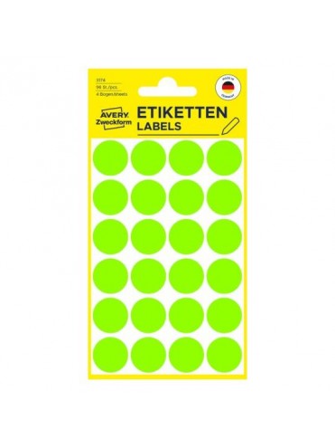 ΕΤΙΚΕΤΕΣ ΣΤΡΟΓΓΥΛΕΣ NEON ΠΡΑΣΙΝΟ MARKING DOTS ΔΙΑΜΕΤΡΟ 18 MM 96 ΕΤΙΚ. ΠΑΚΕΤΟ 3174 AVERY ZWECKFORM