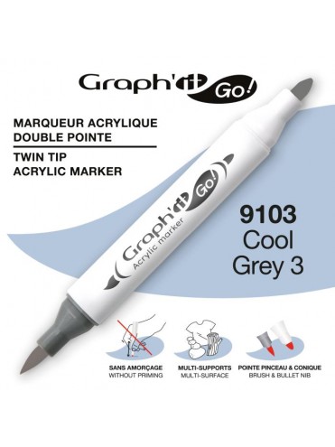 ΜΑΡΚΑΔΟΡΟΙ ΑΚΡΥΛΙΚΟΙ ΔΙΠΛΗ ΜΥΤΗ ΠΙΝΕΛΟ COOL GREY 3  ΚΟΥΤΙ 3 ΤΕΜΑΧΙΩΝ GRAPH IT GO OZ