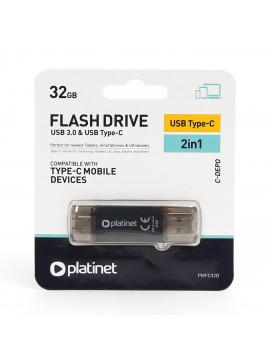 USB STICK 3.2 TYPE C (ΥΠΟΔΟΧΗ ΔΙΠΛΗΣ ΟΨΗΣ) 32GB  ΜΑΥΡΟ PLATINET