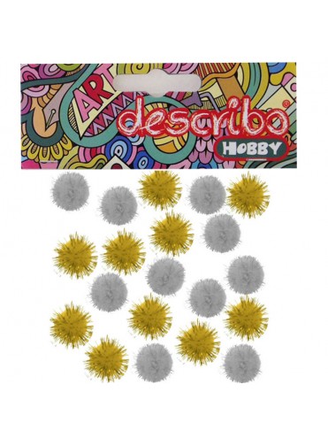 POMPONS GLITTER ΧΡΥΣΟ - ΑΣΗΜΙ ΣΕΤ 20 ΤΕΜAΧΙΩΝ ΜΕΓΕΘΟΣ 25 MM DESCRIBO * CN *