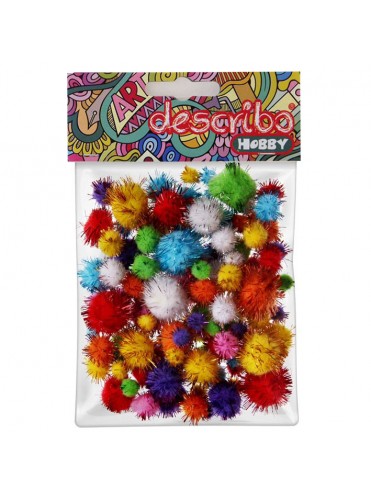 POMPONS GLITTER ΔΙΑΦΟΡΑ ΧΡΩΜΑΤΑ 80 ΤΕΜΑΧΙΑ ΜΕΓΕΘΟΣ 10 ΜΜ 15 MM 20 ΜΜ 25 ΜΜ DESCRIBO * CN *