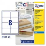 ΕΤΙΚΕΤΕΣ ΔΙΑΦΑΝΕΣ INKJET 99.1x67.7 8 ΦΥΛΛΟ ΠΑΚΕΤΟ 25 ΦΥΛΛΩΝ AVERY