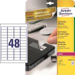 ΕΤΙΚΕΤΕΣ ΑΣΦΑΛΕΙΑΣ LASER 45.7X25.4 48 ΦΥΛΛΟ ΠΑΚΕΤΟ 20 ΦΥΛΛΩΝ AVERY